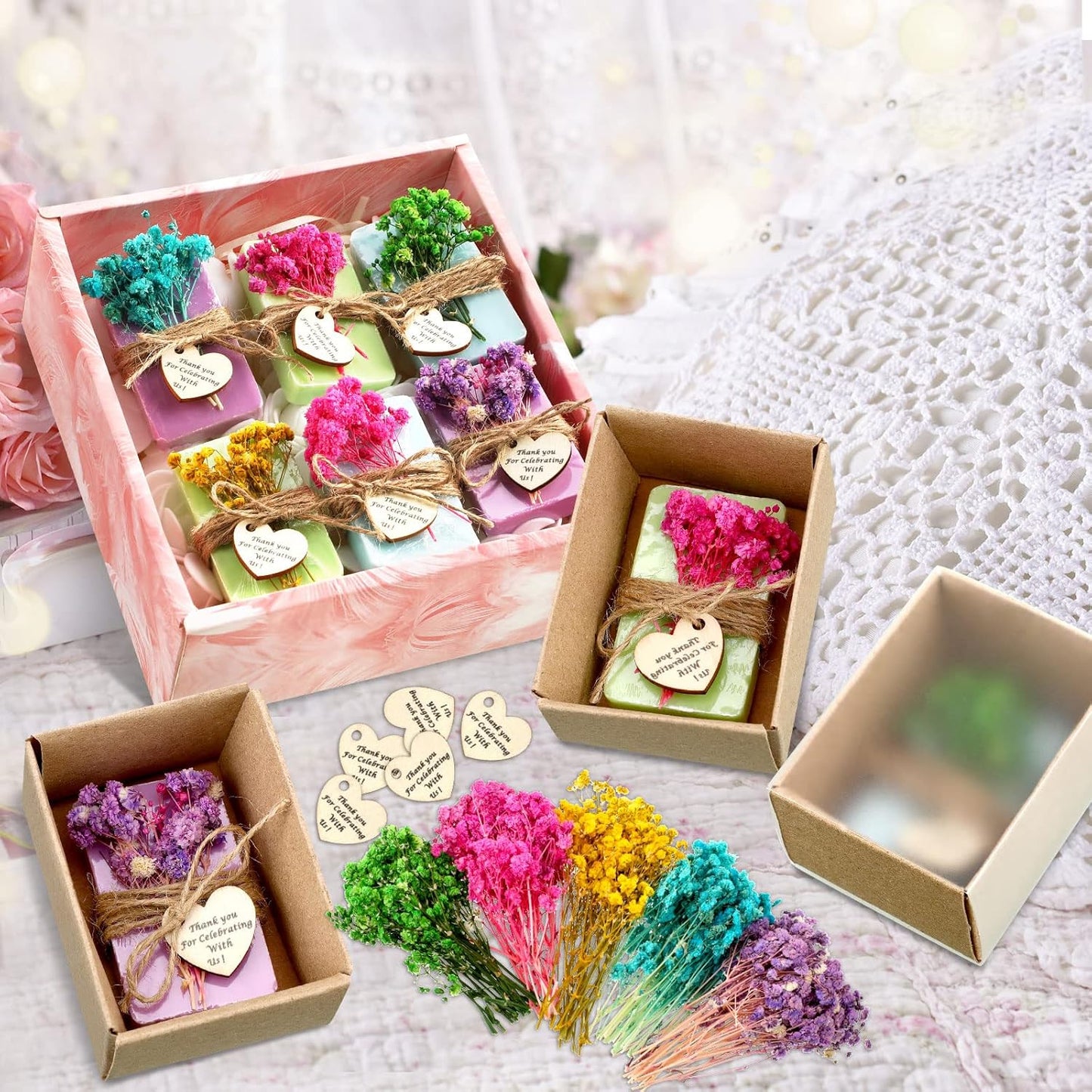 Kigeli Set of 45 Soap Favors DIY Bridal Shower Favors Bulk Wedding Soap Gifts Baby Shower Scented Soap Favors Natural Handmade Soap Bars for Wedding Bridal Shower (Blue, Green, Purple, Rectangle)