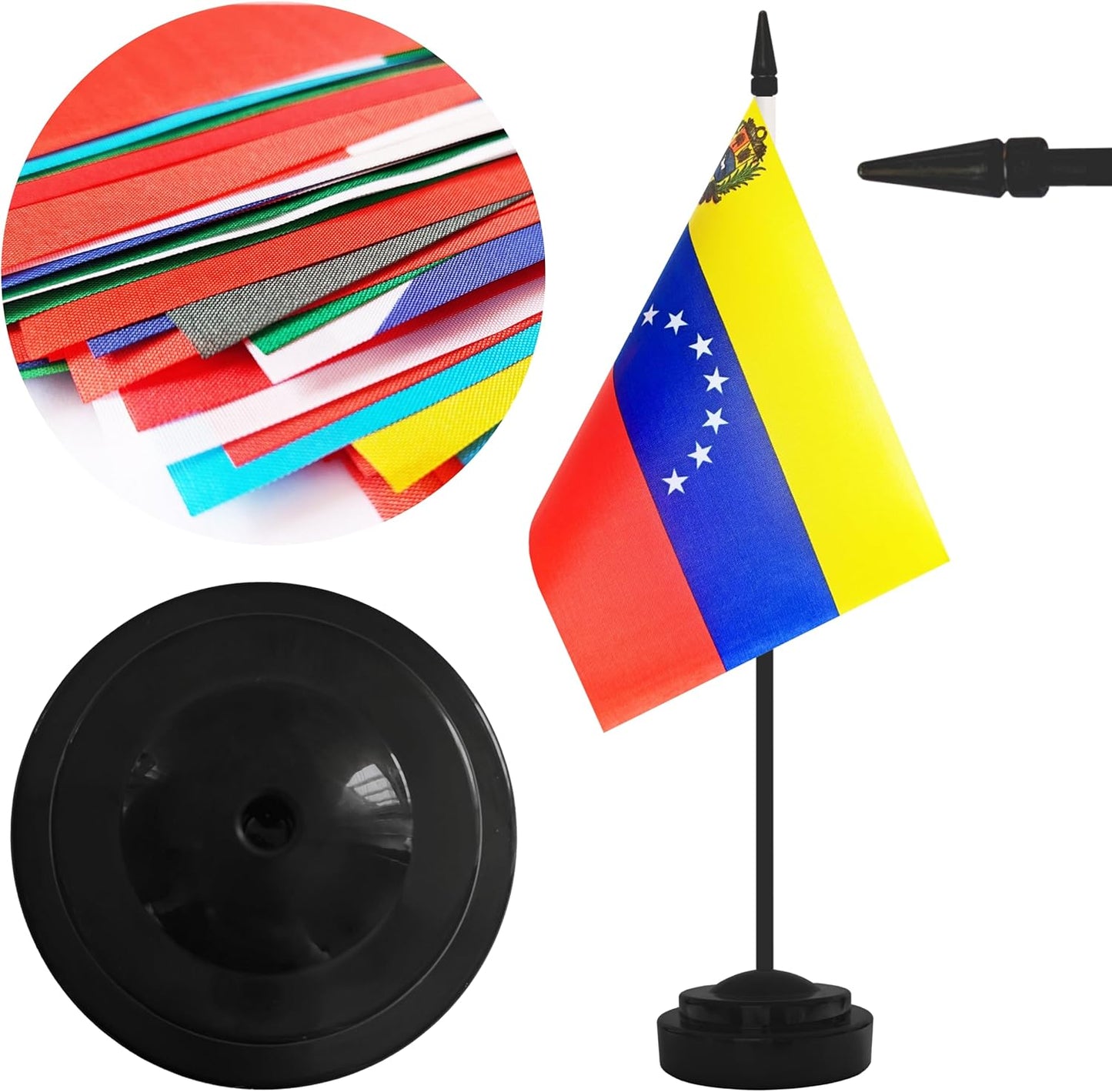 2 Pack Venezuela Desk Flag Set, Venezuelan Desktop Small Miniature Table Office Flag with 12" Black Pole and Black Base, Offices, Classroom, Home, Festival Decoration (Venezuela)