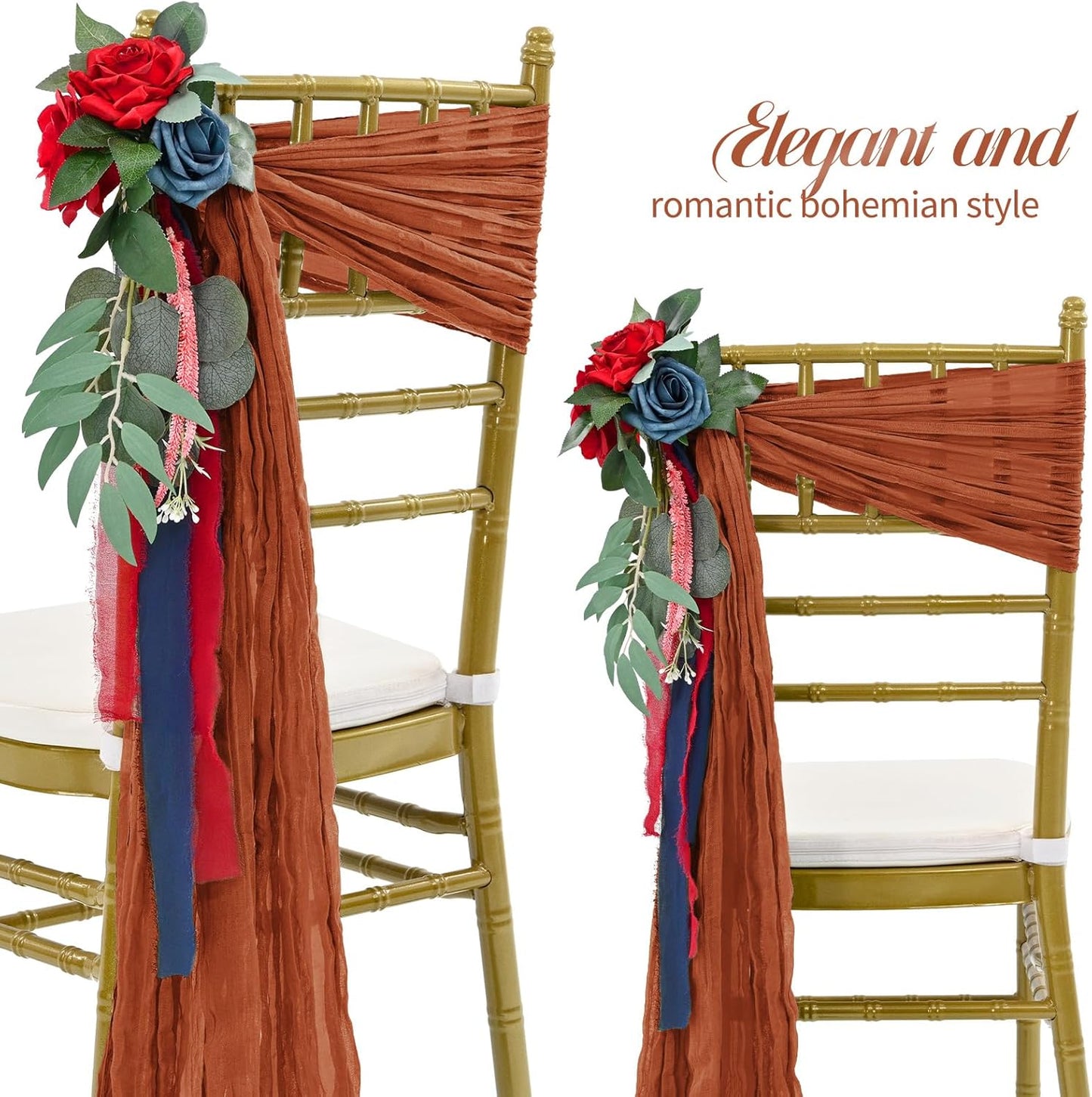 50 Pcs Cheesecloth Aisle Decorations Sashes - Universal Chair Covers for Wedding Reception Party Hotel Event (Terracotta)