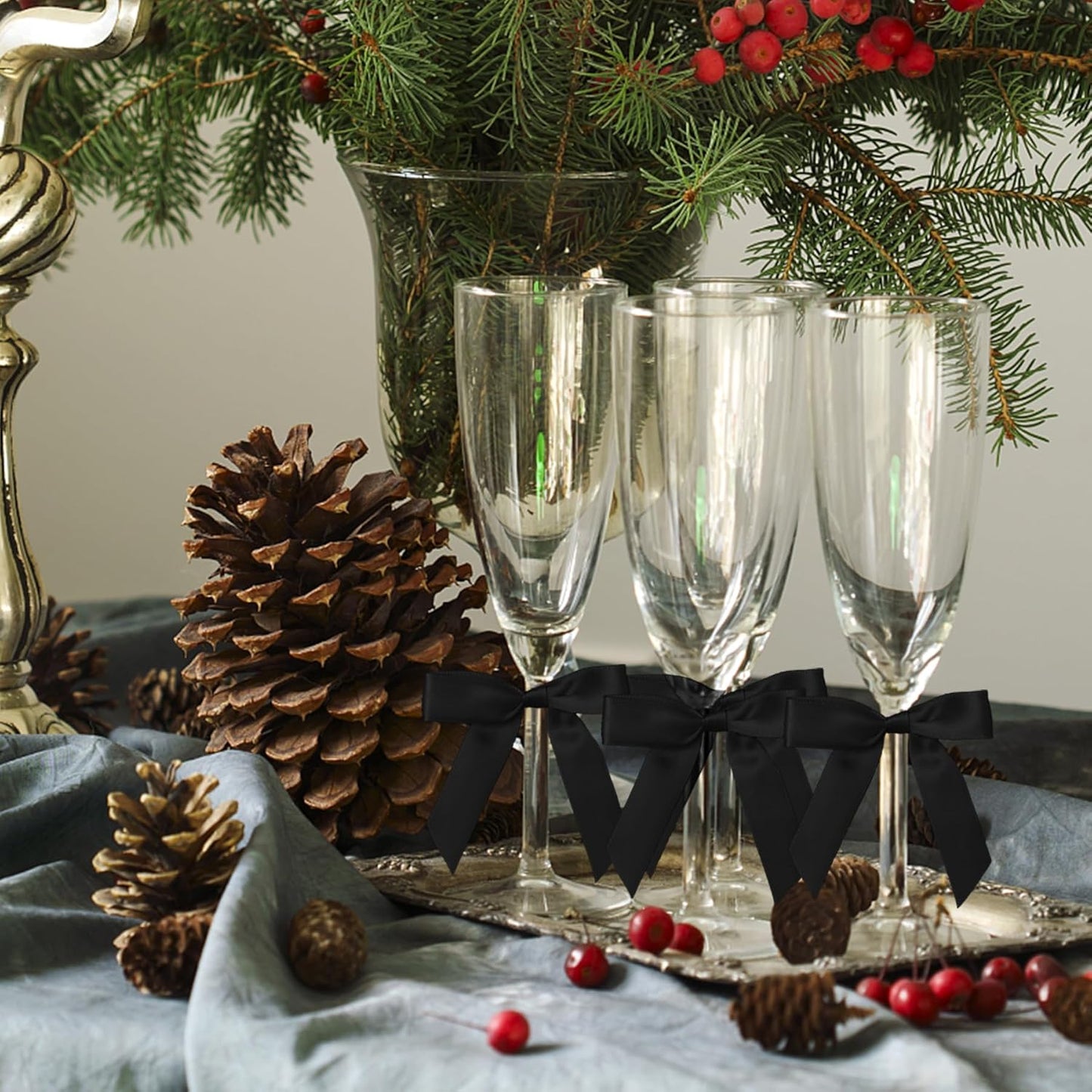 50Pcs Black Twist Tie Bows for Gift Wrapping 2.5" Satin Ribbon Bow for Treat Bags Cake Balloons Birthday Party Favors Wedding Decorations