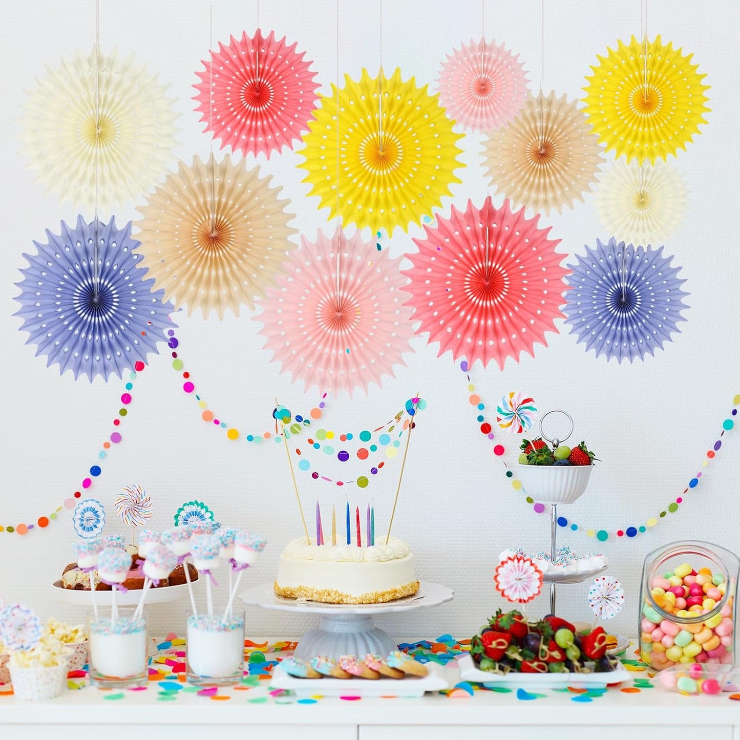 BestoFun 12PCS Paper Fans Light Color Party Decorations Tissue Paper Flowers Decorations for Girl Groovy Birthday Baby Shower Wedding Bachelorette Room Wall Hanging Décor