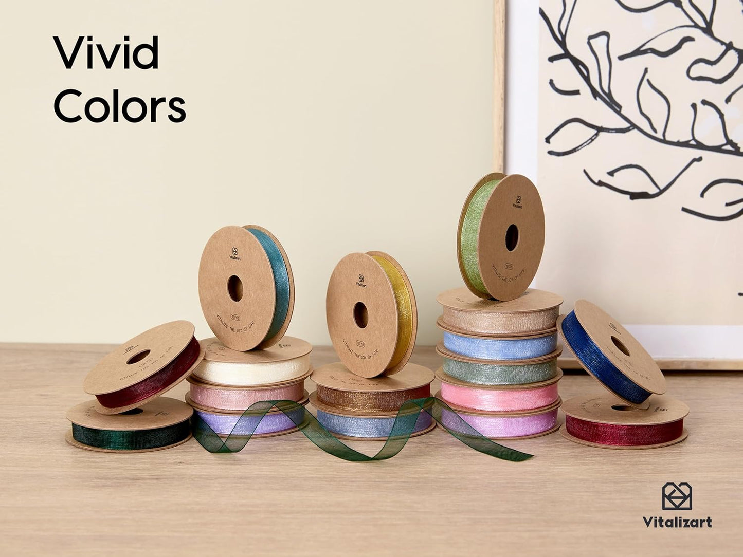 Vitalizart Organza Ribbon 3/8" x 30 Yd Cream White Rose Gold & Dusty Green Sheer Ribbons for Gift Wrapping Crafts Christmas Party Decor Bows Wedding Invitations Wreaths Bouquet