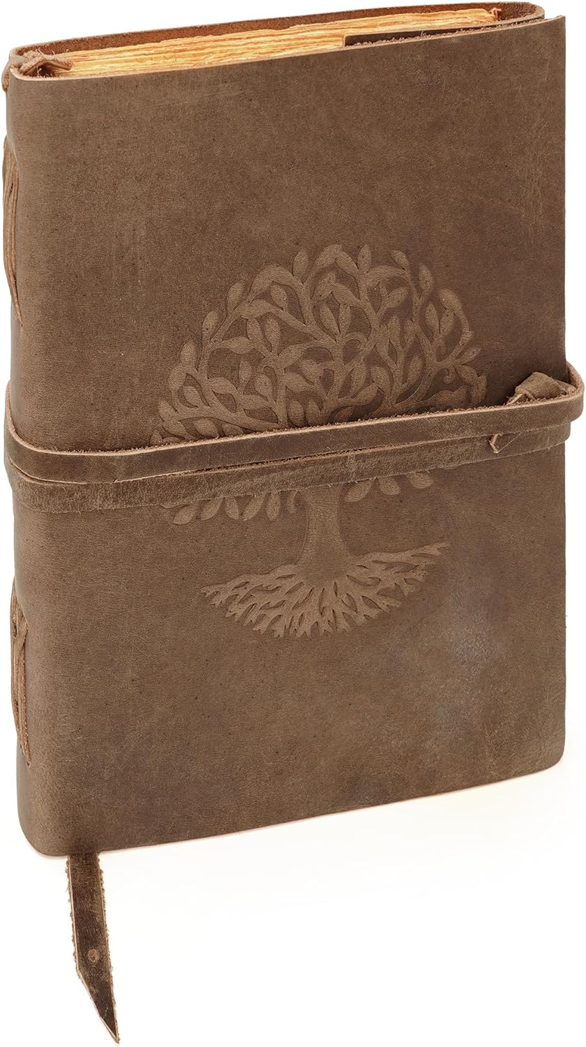 LUXEORIA Tree Of Life Leather Journal for Women and Men, Handcrafted Leather Journal for Writing Womens, Sketchbook, Travel Diary with Unlined Deckle Paper, Distressed Brown 7x10