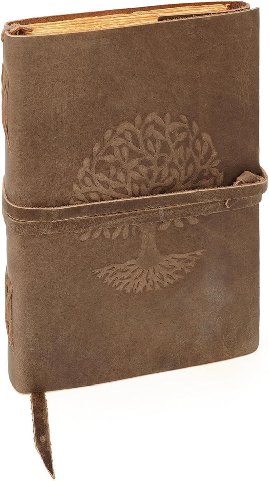 LUXEORIA Tree Of Life Leather Journal for Women and Men, Handcrafted Leather Journal for Writing Womens, Sketchbook, Travel Diary with Unlined Deckle Paper, Distressed Brown 7x10
