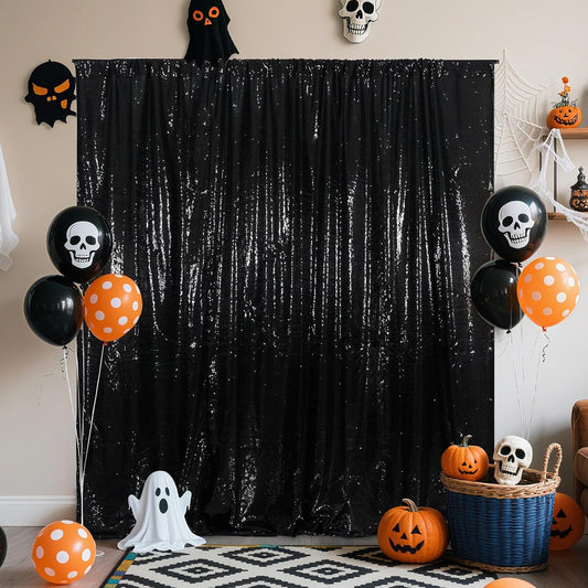 Poise3EHome 5Ft x 7Ft Black Sequin Backdrop, Glitter Thick Sequin Background Drapes Sequence Xmas Thanksgiving Backdrop for Wedding Party Holiday Festival Decor