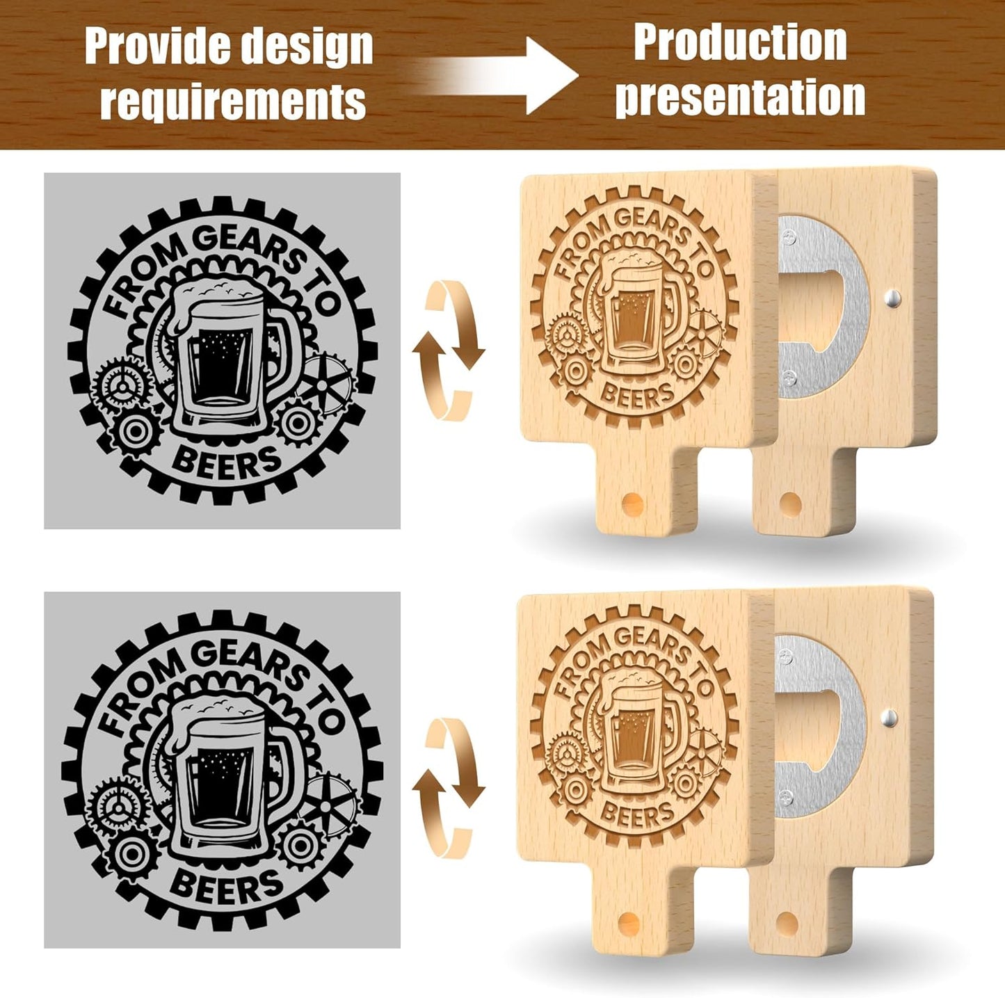 8 Custom Magnetic Bottle Opener Refrigerator, Personalized Engraved Wood Beer Openers, Wooden Round Fridge Magnet for Beer Lover Wedding Guest Bars Parties Men Gift Father's Day (Square With Handle)