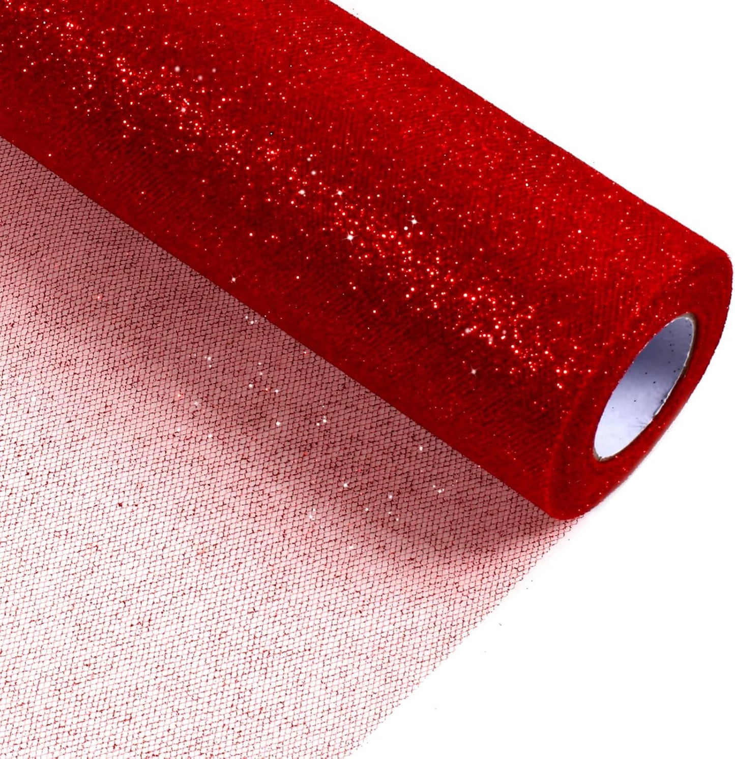 Sparkling Tulle Rolls, 15” by 30 Yards (90FT) Glitter Tulle Spool Ribbon Fabric for Wedding Birthday Bridal Shower Tutu Skirt Party Gift Wrapping (Red)