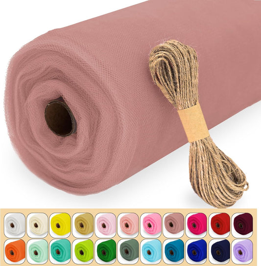 Dusty Rose Tulle Fabric Roll, 54" x 40 Yards (120FT) Tulle for Wedding Decoration DIY Tutu Party Backdrop Baby Shower Table Skirts Gift Wrapping