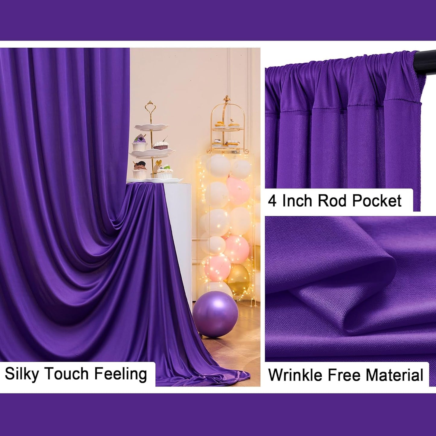 40 ft x 10 ft Wrinkle Free Purple Backdrop Curtain for Parties, 5ft x 10ft 8 Panels Polyester Purple Photo Backdrop Drapes for Wedding Birthday Party Baby Shower Fabric Photo Curtains for Mermaid