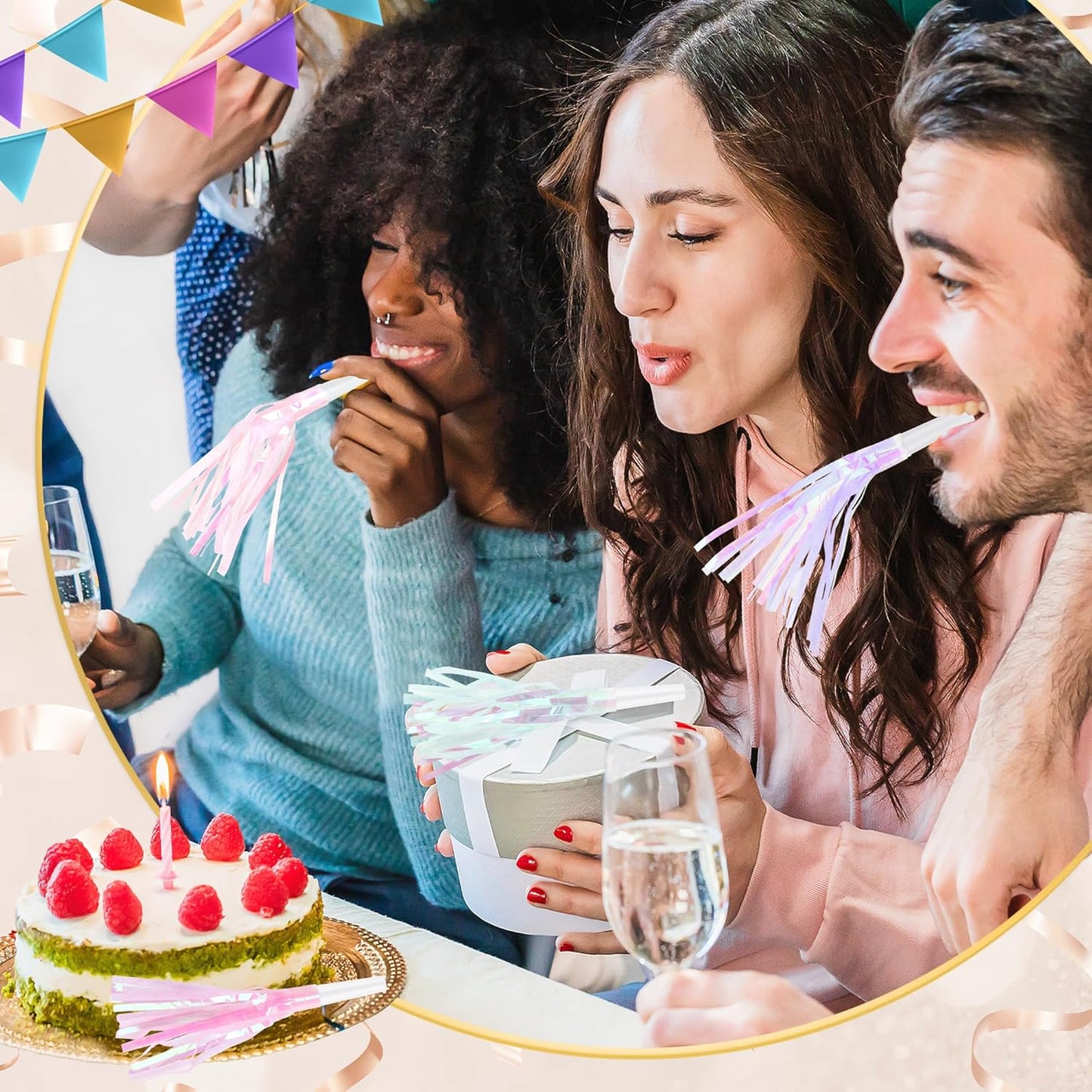 12 Pcs Party Blowers Glitter Noise Makers Metallic Fringed Party Horns for Adults Birthday Graduation New Years Party Favors Supplies