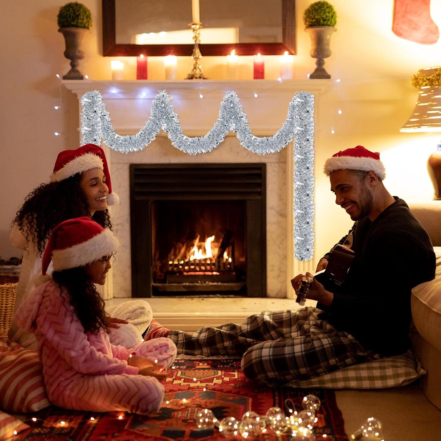 72 Feet Christmas Tinsel Garland Shiny Metallic Tinsel Twist Garland Streamers Ornaments Long Glitter Christmas Tree Hanging Decorations for Party Holiday Wedding Birthday Tree Wall Rail (Silver)