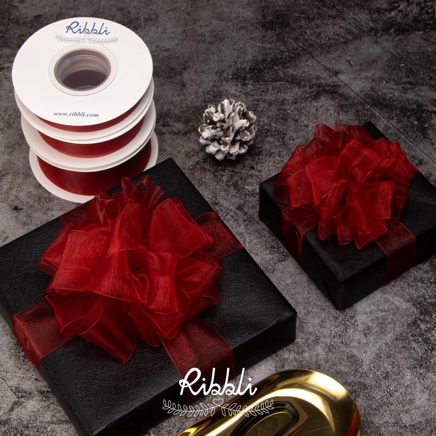 Ribbli Red Organza Ribbon,1/2 Inches x Continuous 50 Yard,Red Sheer Ribbon for Gift Wrapping,Cookie Wrapping,Wedding Decoration,All Crafting and Sewing