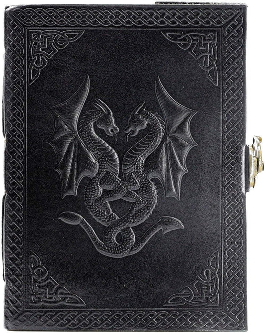 Handmade Leather Double Dragon Journal/Writing Notebook Diary/Bound Daily Notepad for Men & Women Unlined Paper Medium, Writing pad for Artist, Sketch