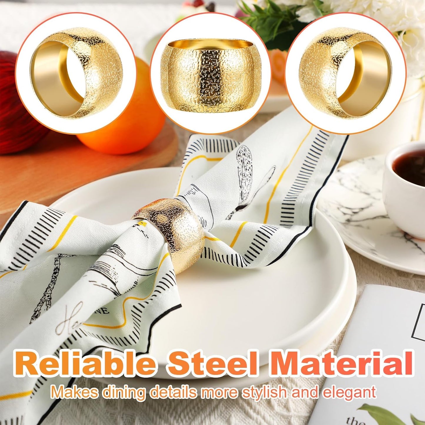 Lallisa 100 Pcs Gold Napkin Rings Metal Napkin Ring Holders for Cloth Table Decorations for Wedding Anniversary Birthday Dinners Party of Table Setting (Classic)