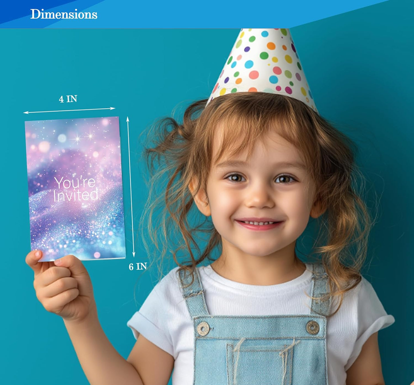 Simple You're Invited Girls Birthday Invitations for Girls, Teal Purple Birthday Party Invitaions for Party Invites, 4x6 Inches, 30 Sets with Envelopes