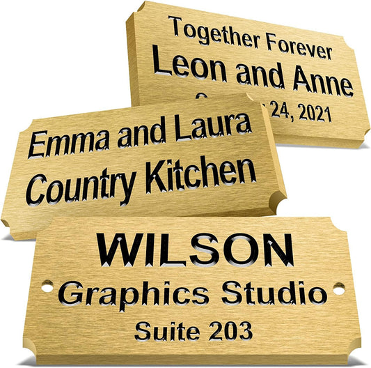Personalized Name Plates, Deep Engraved Plaque, Brass Trophy Plates Engraved, Custom Name Plate with Adhesive Backing or Screws, 3" W x 1.2" H