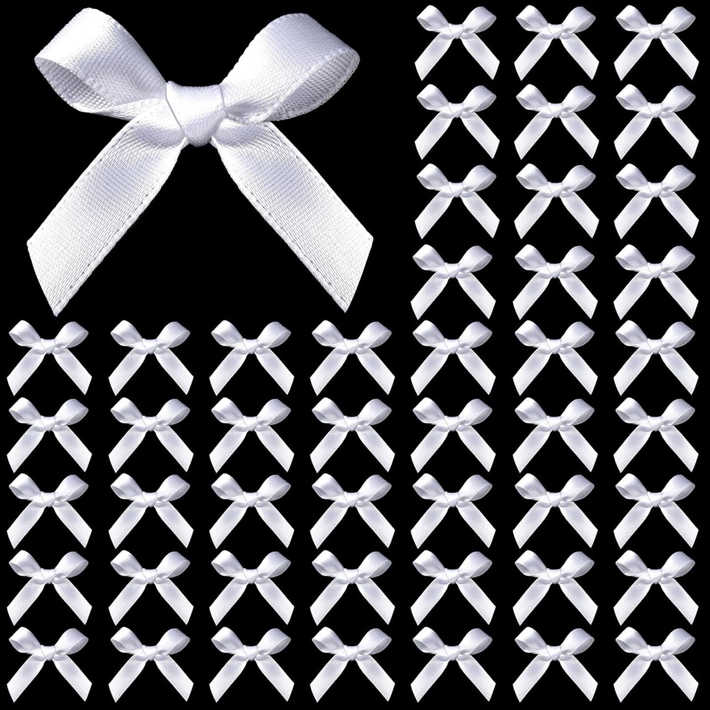 YGDZ 50 PCS Mini White Bows, Small Stain Ribbon White Bow for Crafts, Tiny Bows Decorations for Gift Wrapping, Wedding Party Favors, Cake, Balloons