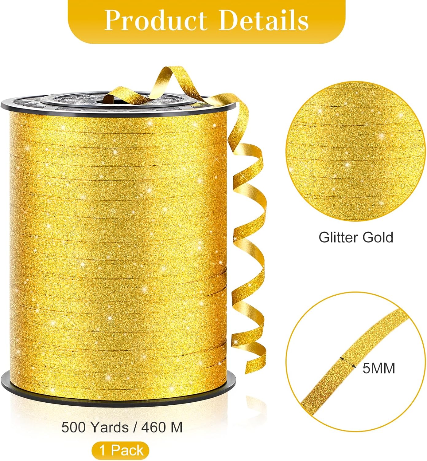 500 Yards Glitter Gold Curling Ribbon-Balloon String-Balloon Ribbon Shiny Roll for Party Decoration, Gift Wrapping, Christmas, Art Crafts