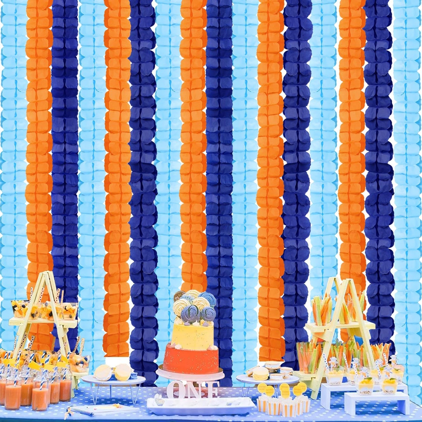 Light-Navy Blue Orange Party-Decorations - 12pcs Streamers-Garland Birthday Baby Shower 4-Leaf Clover Paper Banners,Bridal Wedding Backdrop Decor Ouruola