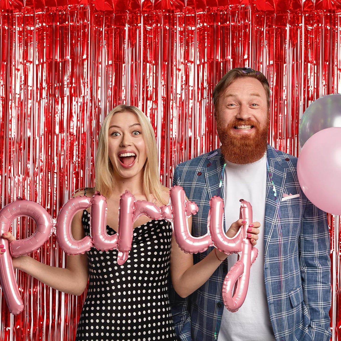 10 Pack Red Foil Curtain Backdrop 3.2ft x 9.8ft Metallic Tinsel Foil Fringe Curtains Streamer Photo Booth Backdrop for Birthday Party Engagement Bachelorette Party Decorations (Red)