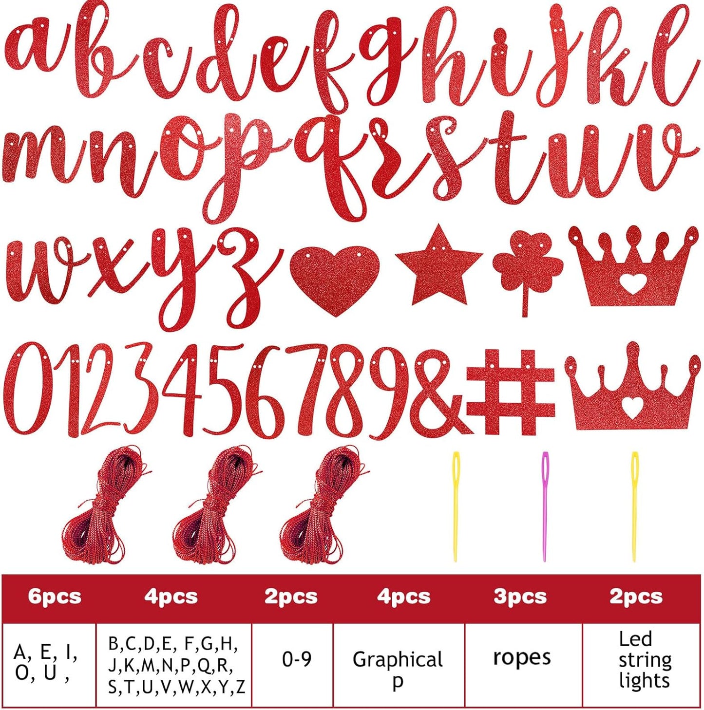 TaoBary 167 Pcs DIY Banner Kit Happy Birthday Glitter Banner Customizable Glitter Make Your Own Kit 162 Letters Symbols and Numbers 3 Rope for Birthday Halloween Wedding Christmas(Red)