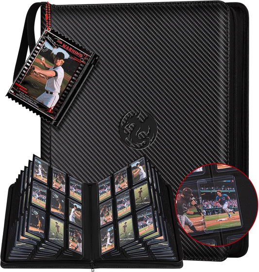 9-Pocket Toploader Binder, Baseball Football Sports Game Cards for 3"x4" Rigid Toploaders Trading Card Collection Album Holds 288 Cards Waterproof Storage Book Easy to Insert (Black)