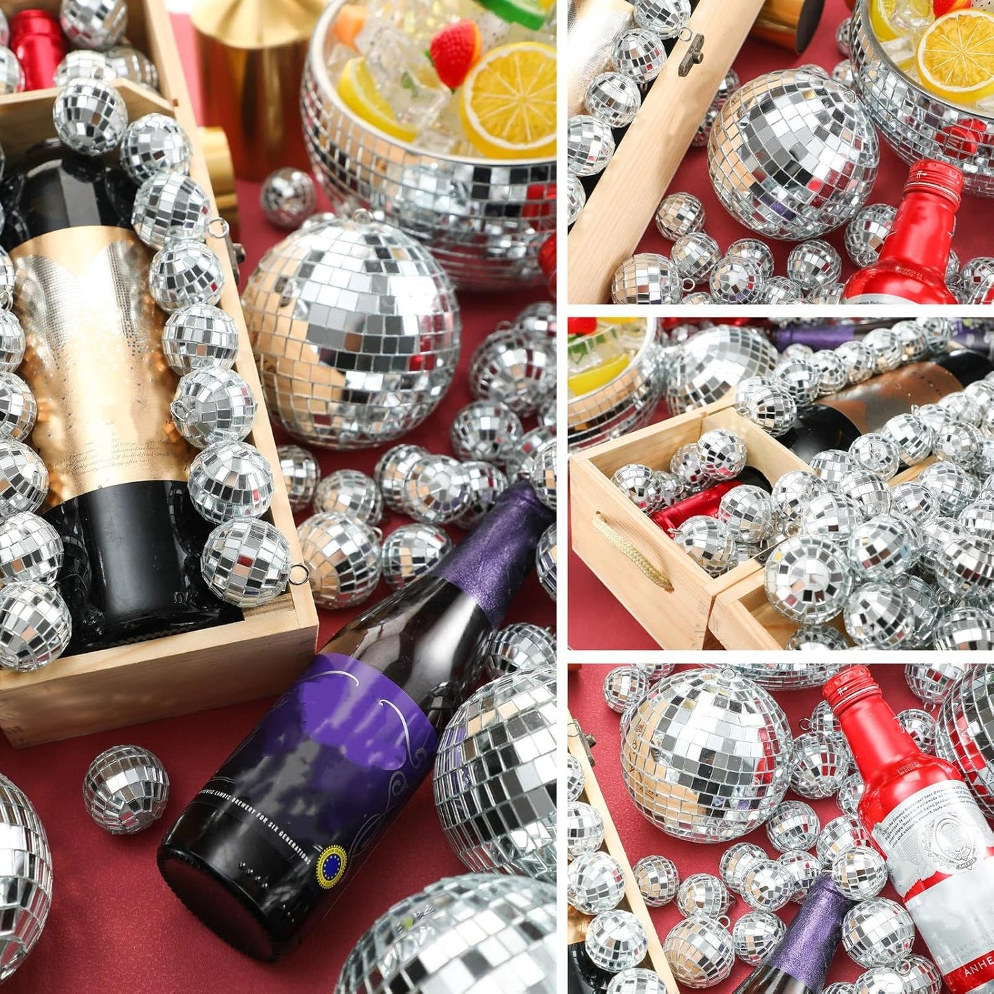 Funtery 100 Pcs Mirror Disco Balls Bulk Assorted Silver Hanging Disco Ball Decor for Home Wedding Birthday Dance Music 70 S Theme Party Christmas Tree Ornaments(1.2'', 2'', 3.2'', 4'')