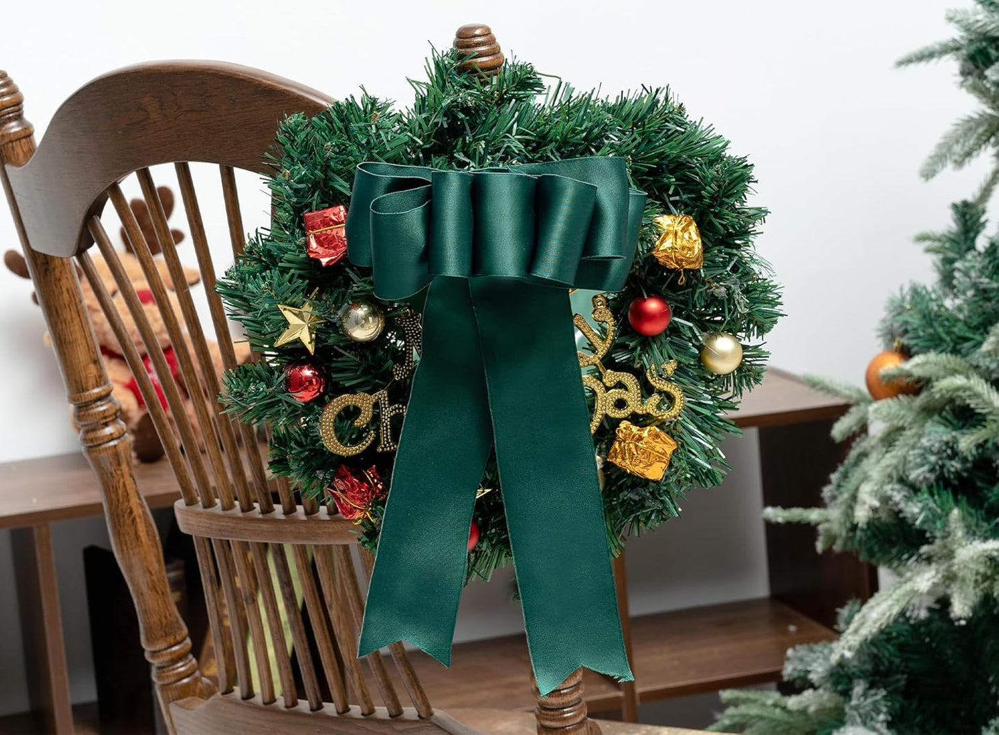 Green Satin Ribbon Double-Faced Wired Ribbons for Gift Wrapping Flower Bouquet Bows Wedding Invitation Christmas Decor Crafts 2-1/2 Inch 10 Yards