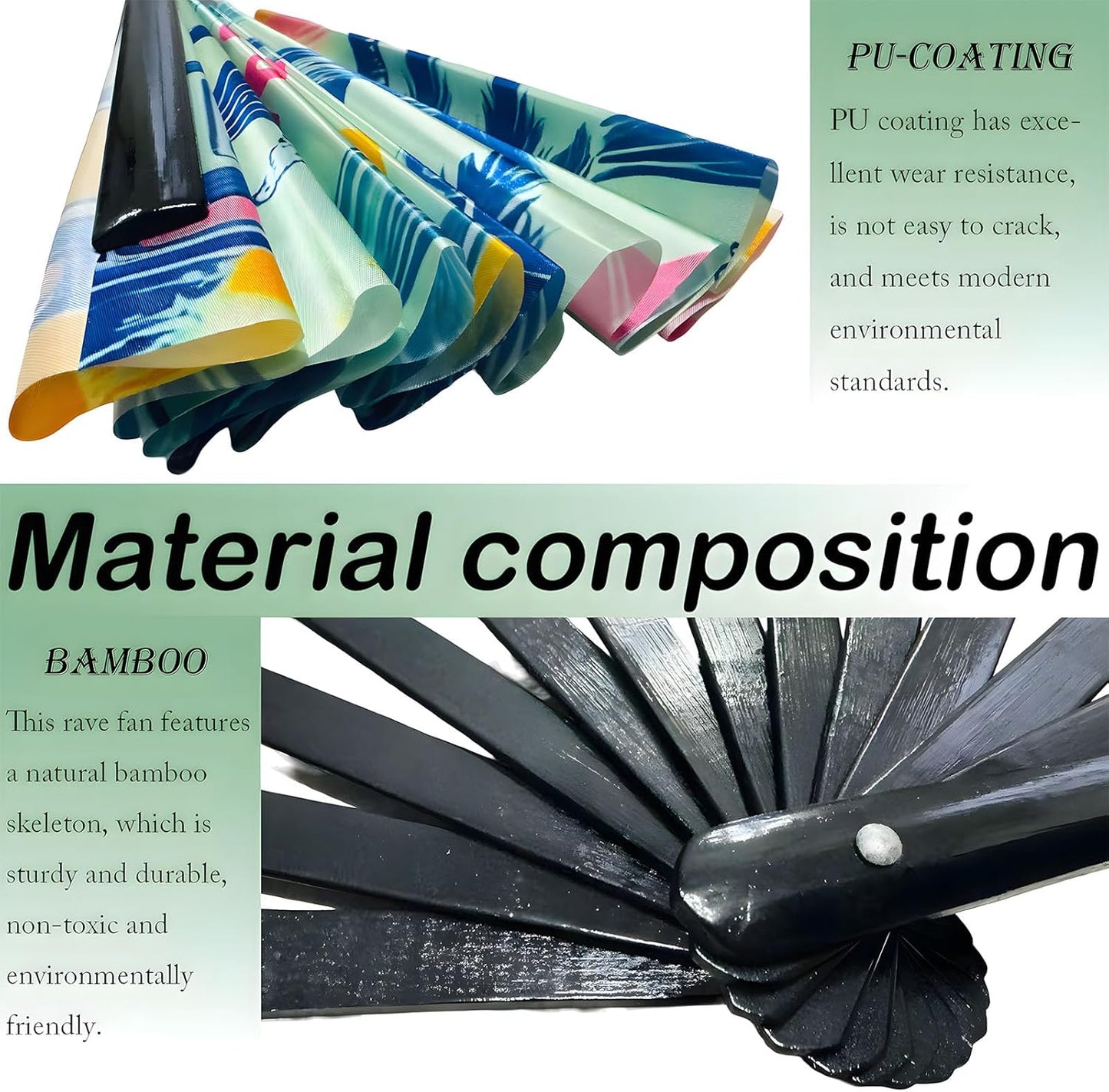 Large Folding Rave Fan Boots On The Ground Hand Fan Clacking Fans for Line Dancing Clack Fan for Raves, Concert, Festivals, Party, Gifts, Performance (Surf)