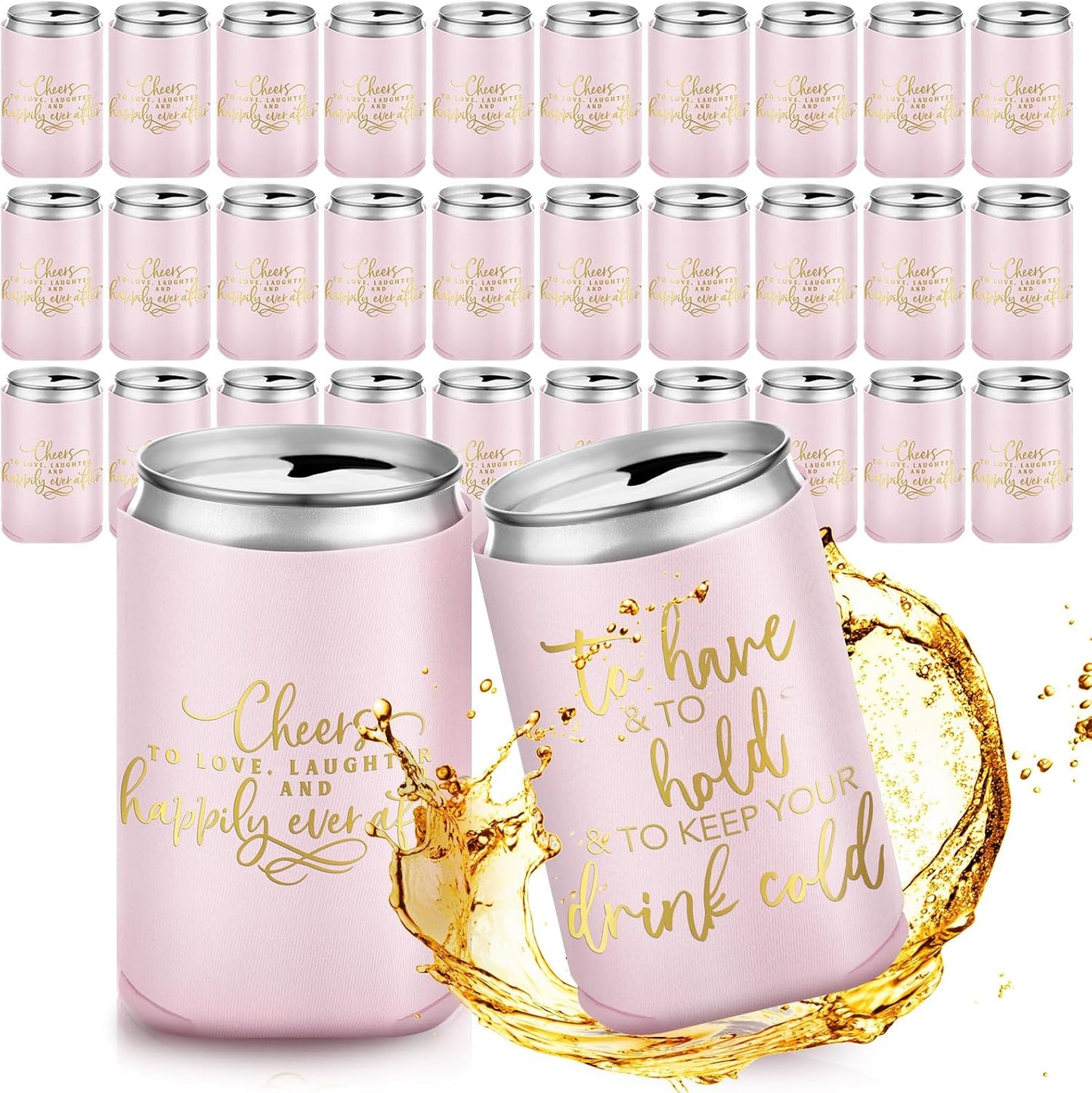 50 Pieces Pink Rose Wedding Can Cooler Bulk Engagement Party Favors for Guests Cheers to Love Laughter and Happily Ever After Rehearsal Dinner Decorations for Wedding Bridal Party