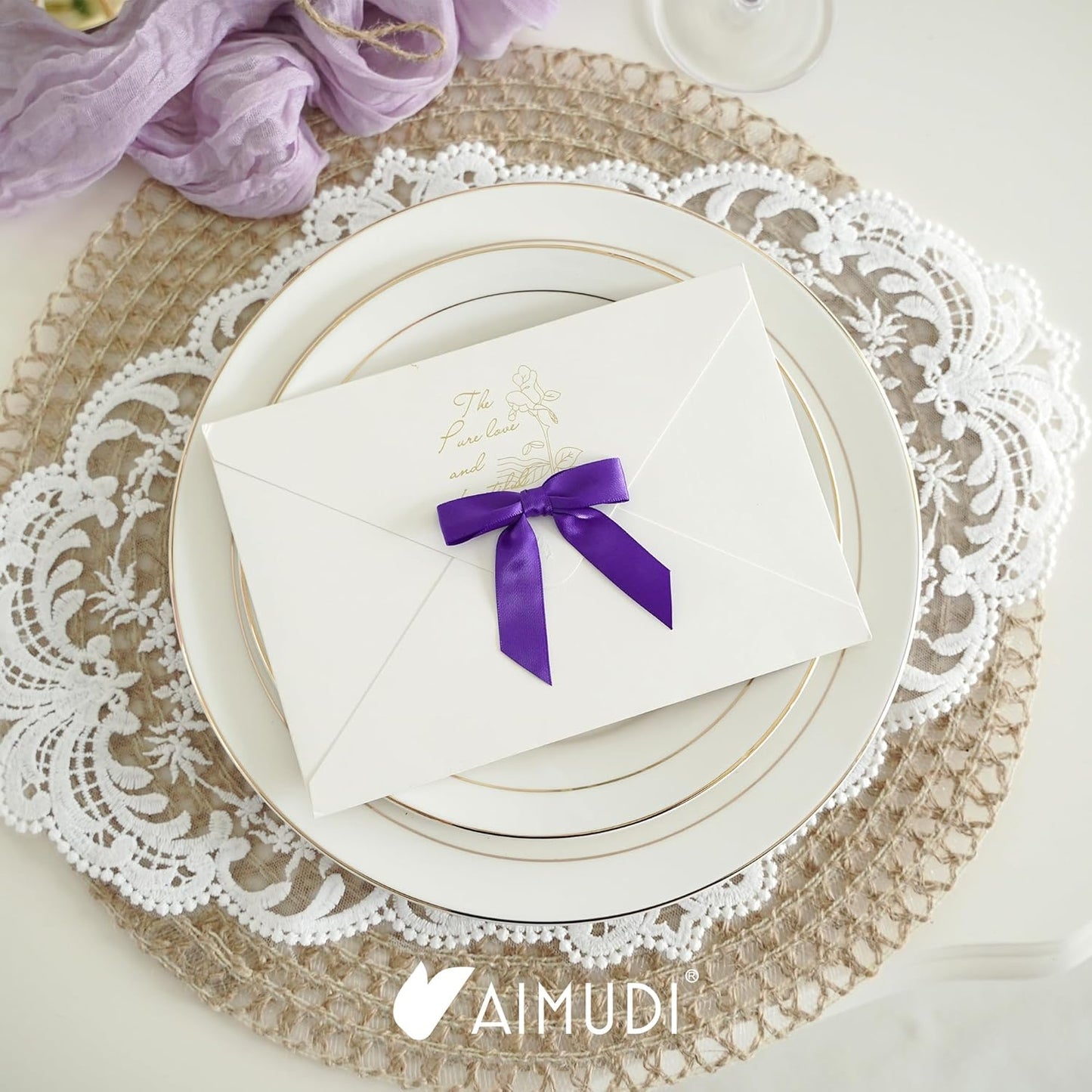 AIMUDI Small Purple Bows for Christmas Tree 2.5" Pre Tied Satin Ribbon Twist Tie Bows for Treat Bags Premade Mini Bows for Crafts Ribbon Bows for Gift Wrapping Halloween Party Favors - 50 Counts