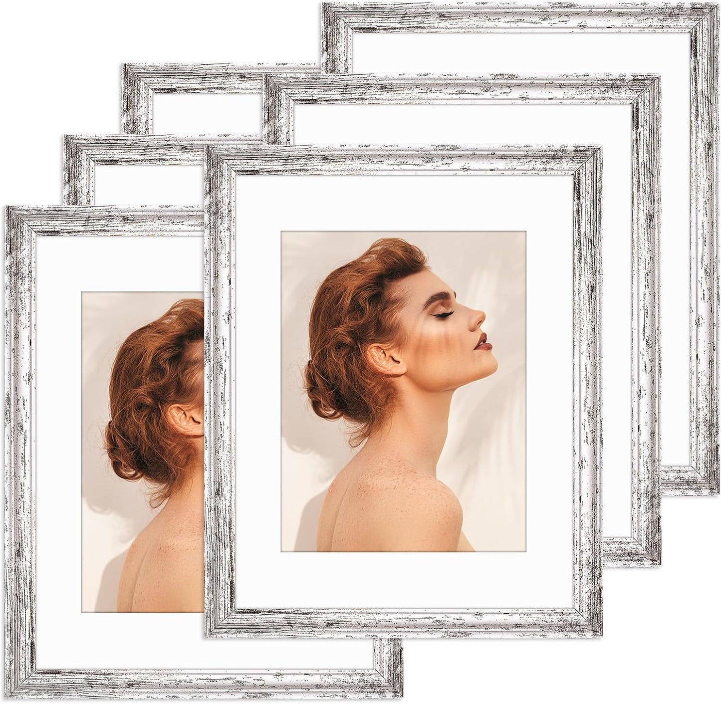 TWING 11x14 Picture Frames Set of 6,Rustic Picture Frames Collage Photo Frame for Wall Hanging,Rustic White,Wave Texture