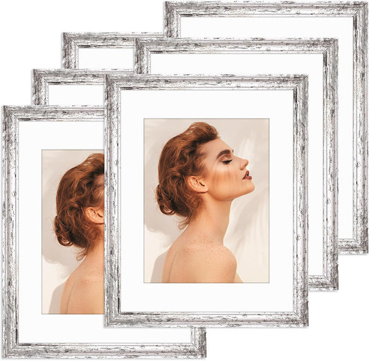 TWING 11x14 Picture Frames Set of 6,Rustic Picture Frames Collage Photo Frame for Wall Hanging,Rustic White,Wave Texture