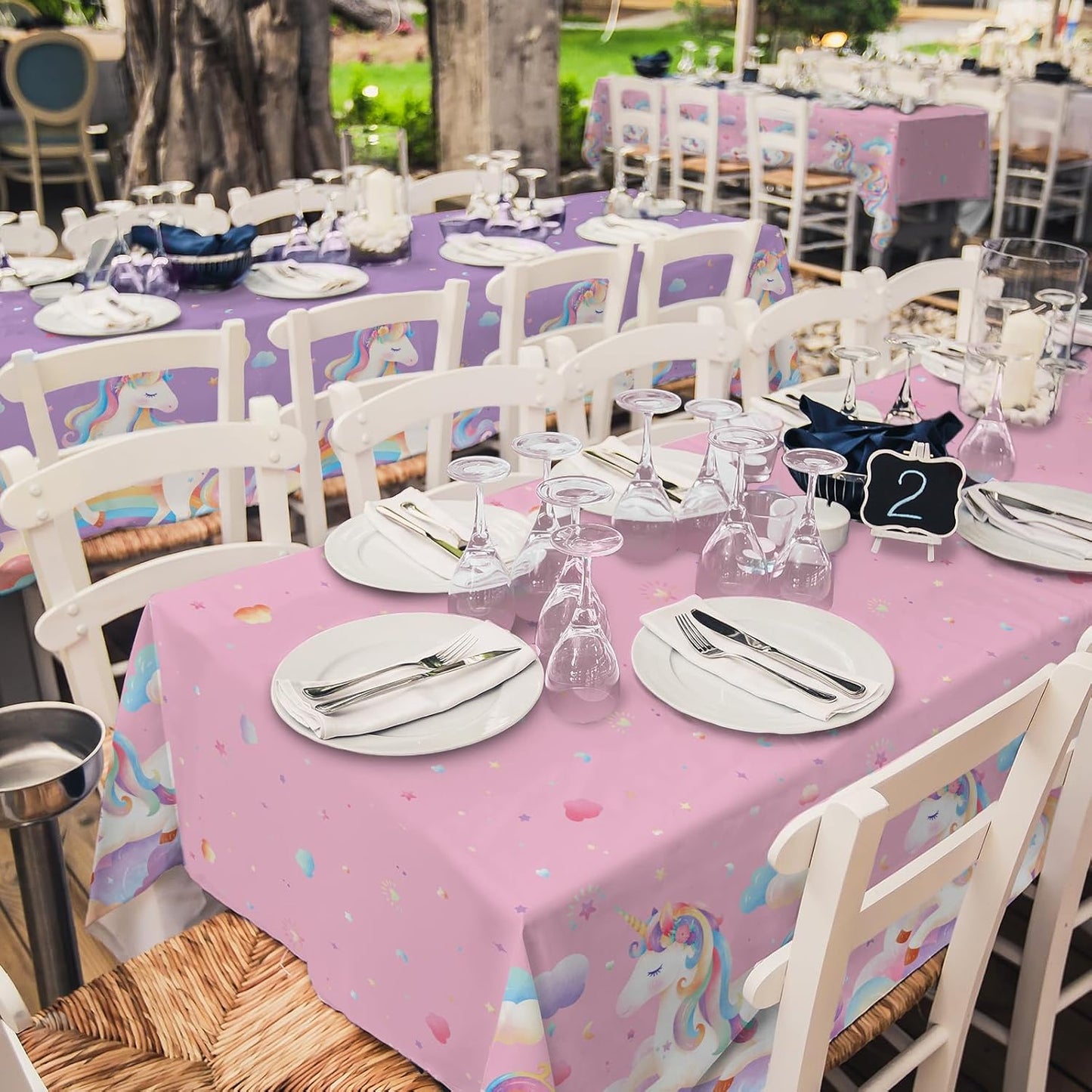 Gatherfun Unicorn Party Supplies Set: Perfect Unicorn Birthday Decorations, Includes 2-Pack Unicorn-Themed Tablecloths for Kids & Girls 1st Birthday, Disposable Table Covers 54 x 108 Inch