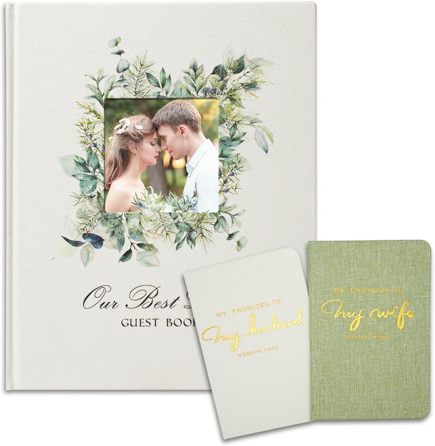 Vienrose Wedding Guest Book Set with 2 Vow Books and A Guest Book,Sign-in Book Personalized Linen Guestbook Polaroid Guest Book Wedding Reception Registry Book