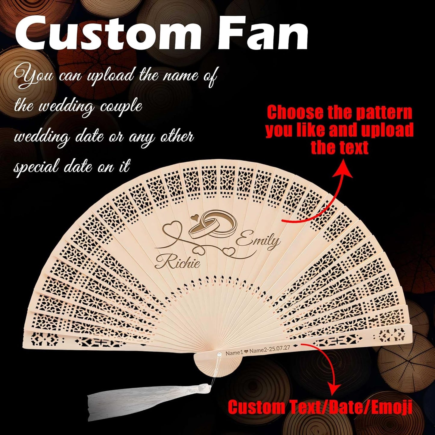 10 PCS Custom Fans Personalized Folding Fans for Line Dancing Wooden Hand Fan Wedding Favors Bulk Fans for Guests Party Event Use (Style01)