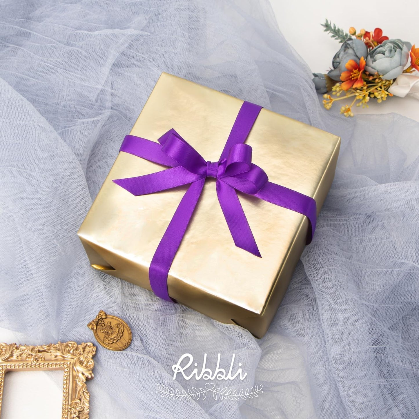 Ribbli Purple Satin Ribbon Double Faced Satin 1/2 Inch x Continuous 100 Yards-Purple Ribbon for Gift Wrapping Crafts Wedding Decoration Bows Bouquet Floral Arrangement