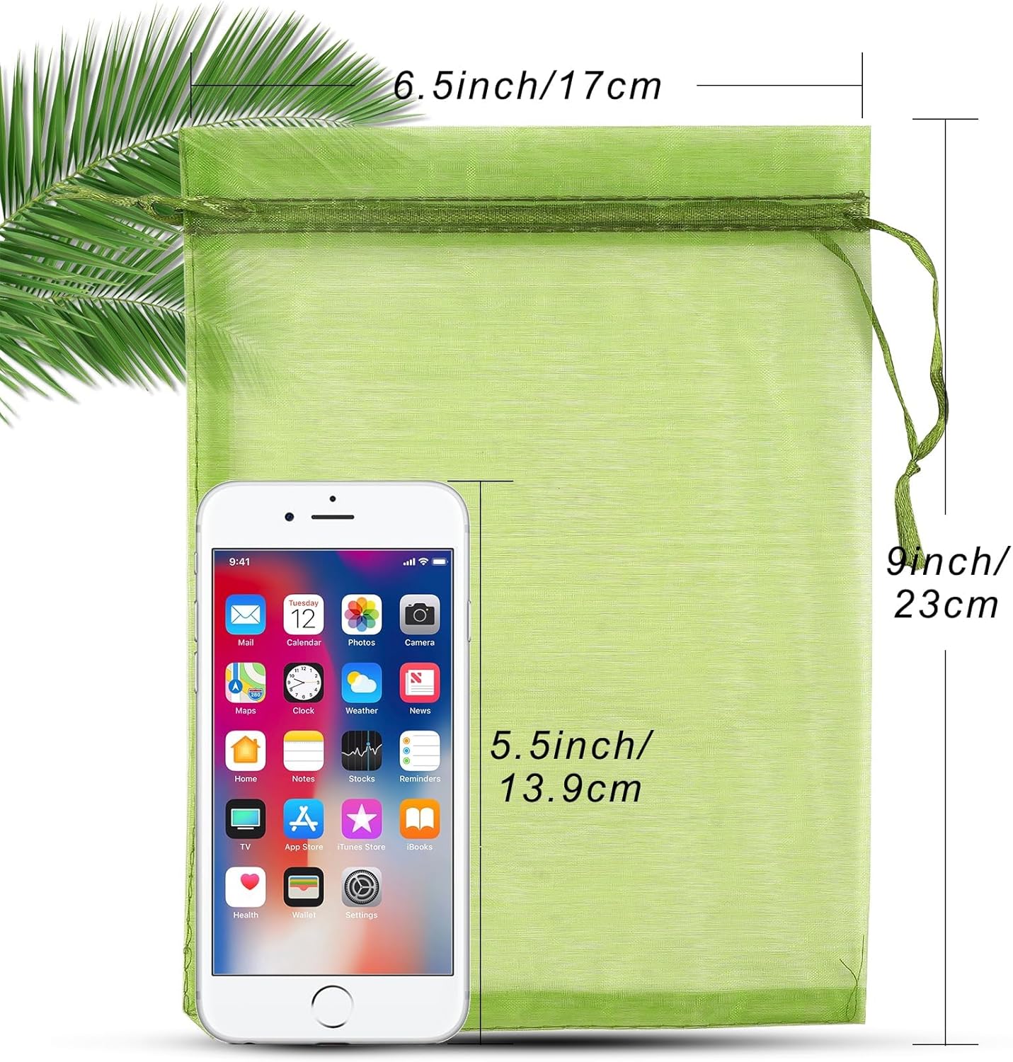 ANZNKU 100 Pack Green Organza Bags 6x9 inches Mesh Bags Drawstring, Sheer Organza Gift Pouches for Party Favor Wedding Christmas