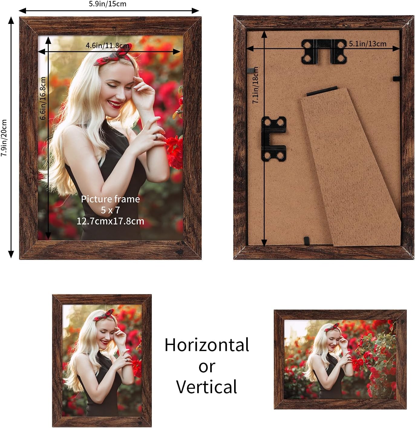 PETAFLOP Wooden Bulk 5x7 Picture Frame Set of 18, Rustic Brown Photo Frames Fits 5 by 7 for Wall or Tabletop Display