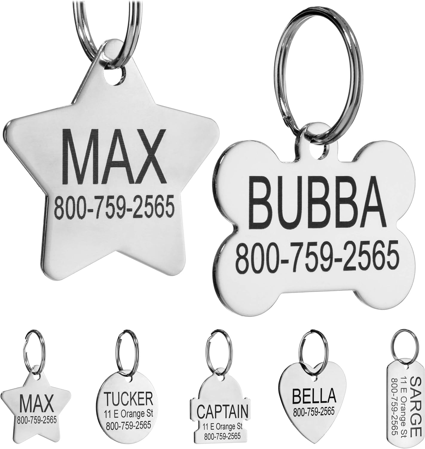 Providence Engraving Custom Engraved Stainless Steel Pet ID Tags - Personalized Front and Back Identification, for Large or Small Cats and Dogs, Star, Regular