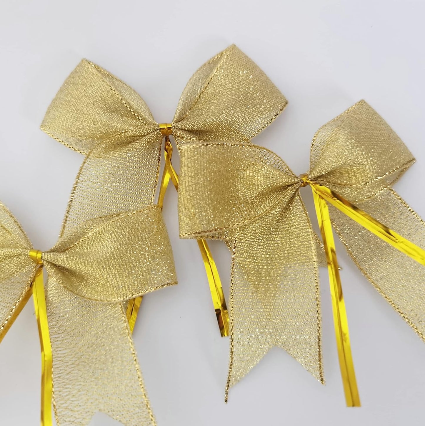 50pcs 3-1/2" Metallic Gold Bows Twist Tie Bows for Gift Wrapping with Fish Tails (Gold)