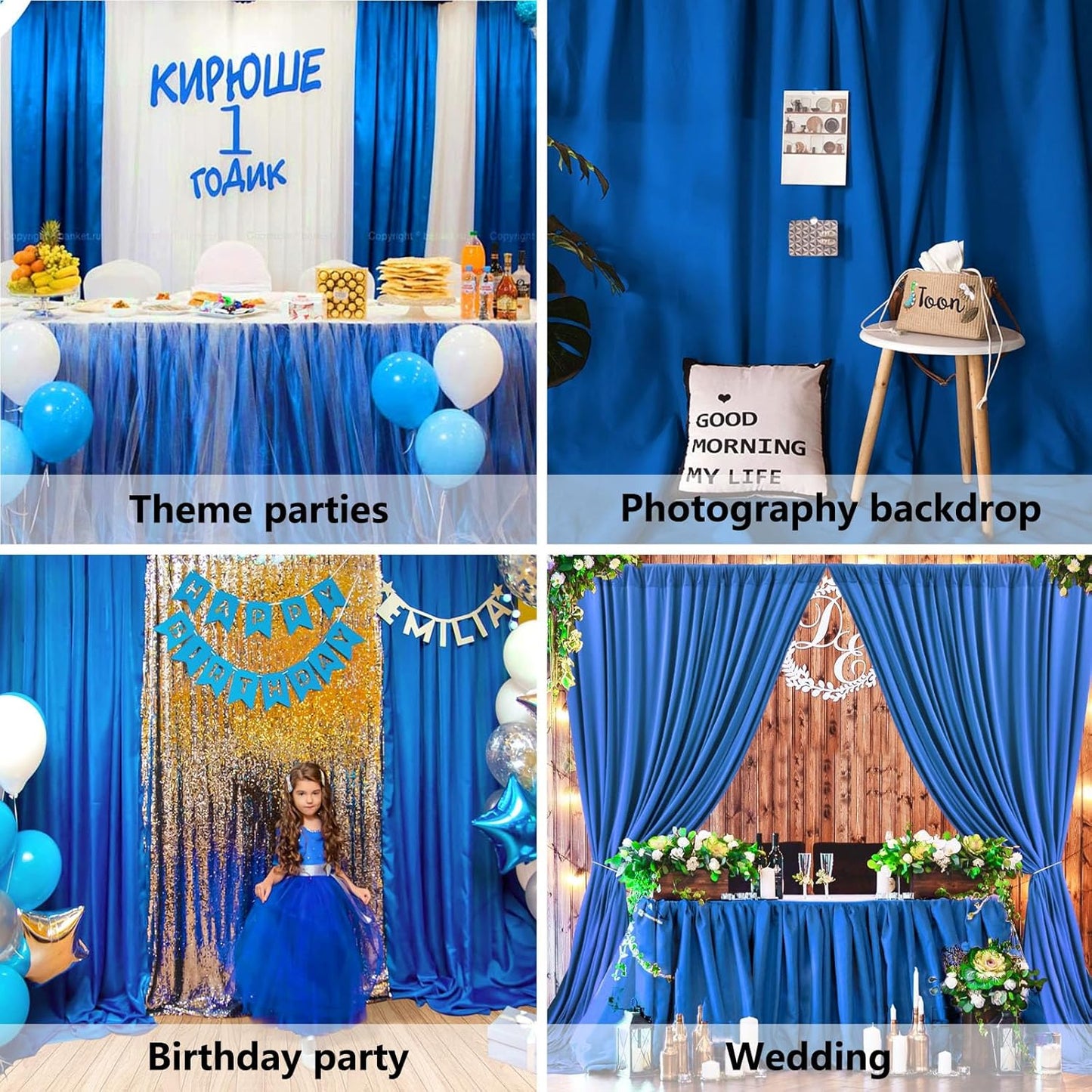 10 x 7 Feet Blue Backdrop Curtain for Partie, Background Curtains for Photoshoot, Birthday, Wedding, Halloween, Thanksgiving, Christmas, New Year Party Decorations 5Ft x 7Ft, 2 Panels
