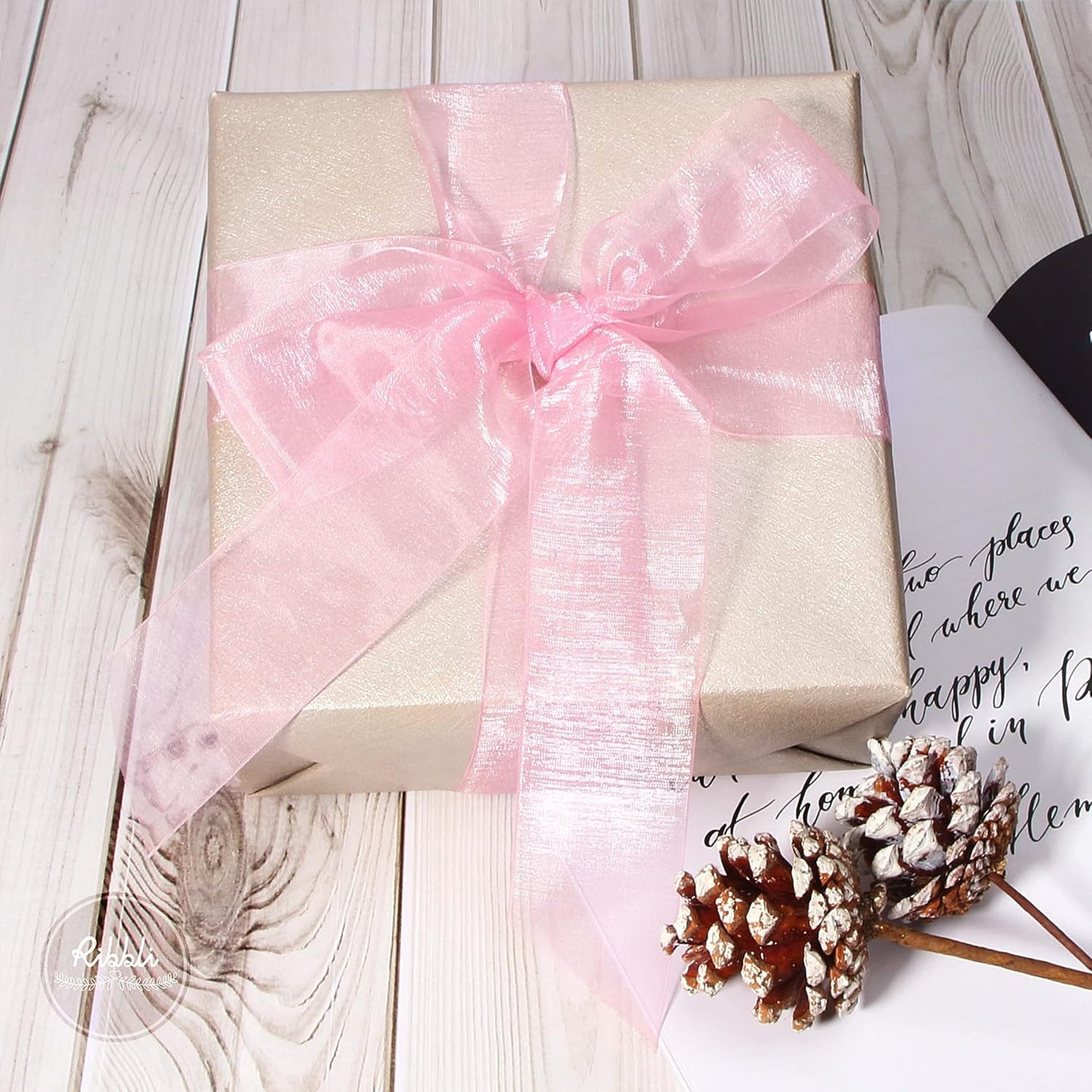 Ribbli Rose Pink Sheer Organza Ribbon,1-1/2 Inches x Continuous 50 Yard Use for Gift Wrapping,Bouquet Wrapping,Wedding Decoration,All Crafting and Sewing