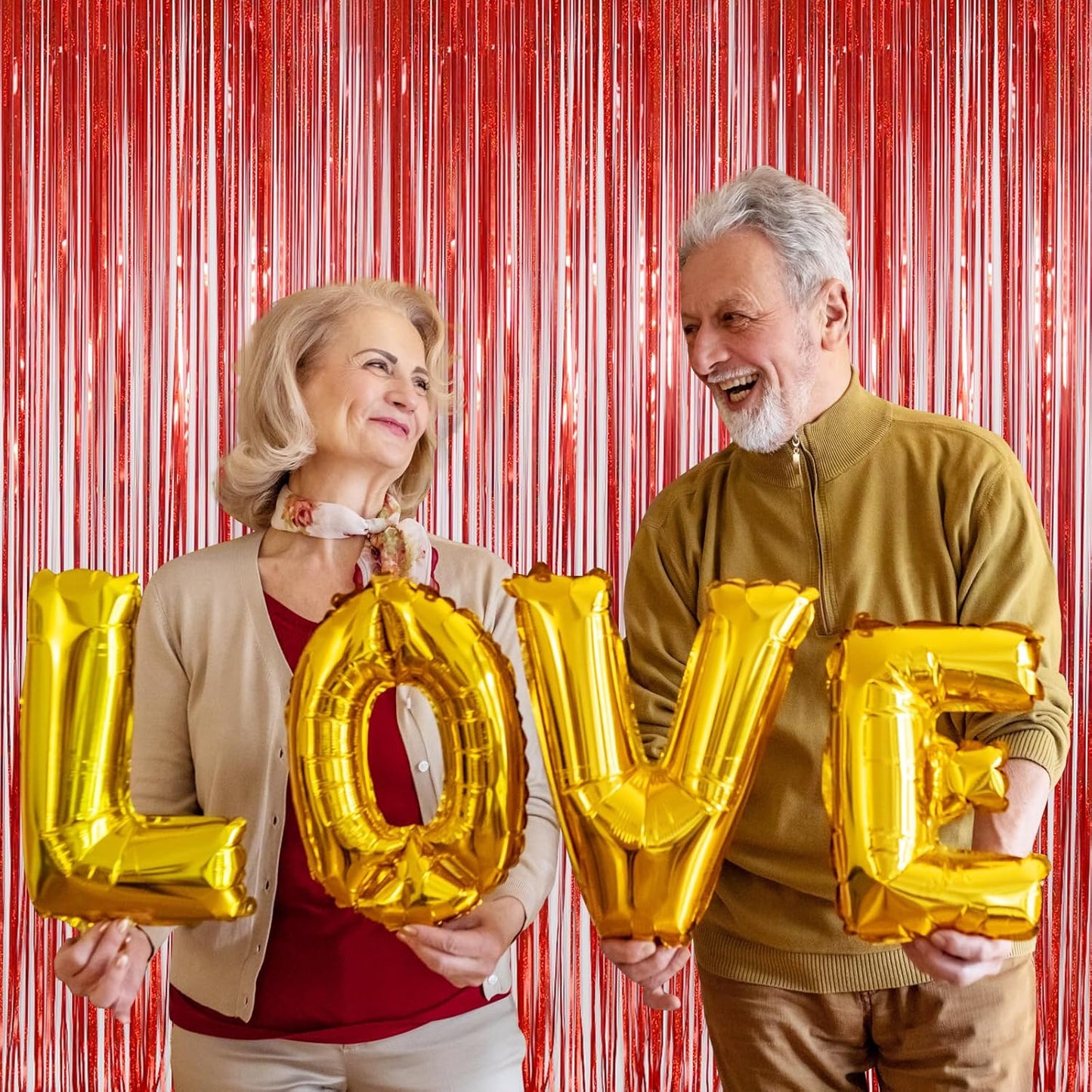 Foil Fringe Curtains Party Decorations - Melsan 3 Pack 3.2 x 8.2 ft Tinsel Curtain Party Photo Backdrop for Birthday Party Baby Shower or Graduation Decorations (Pure red)