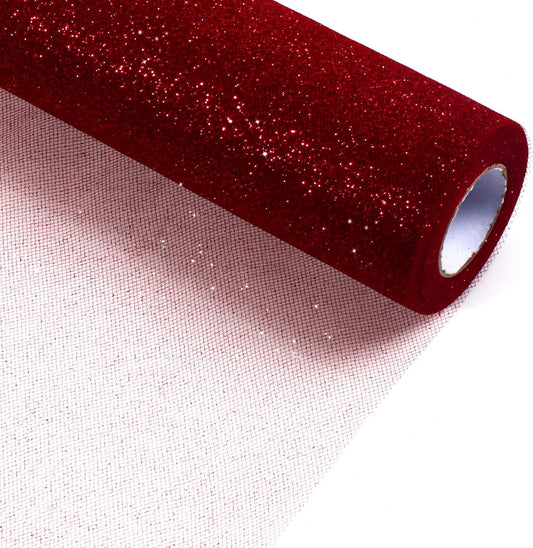 Sparkling Tulle Rolls, 15” by 30 Yards (90FT) Glitter Tulle Spool Ribbon Fabric for Wedding Birthday Bridal Shower Tutu Skirt Party Gift Wrapping (Burgundy)