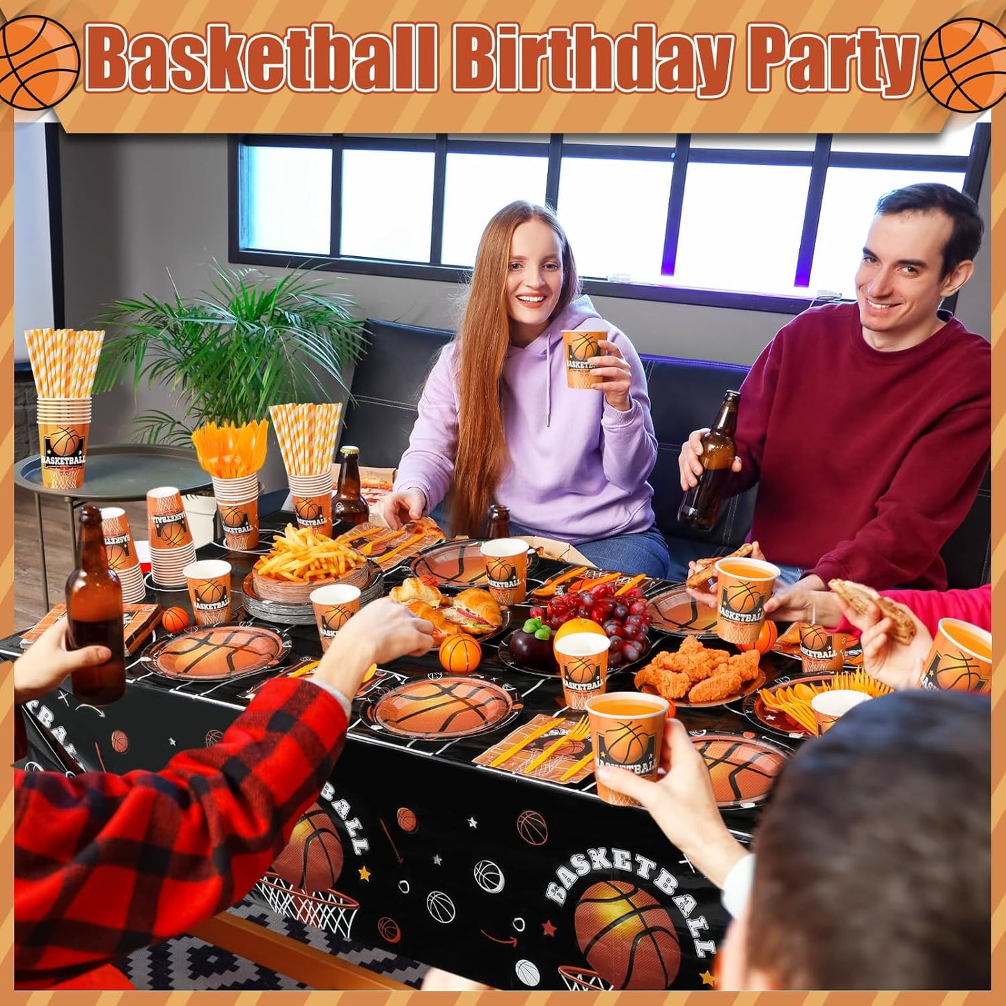 452 Pcs Basketball Party Decorations for 50, Basketball Paper Plates and Napkins Cups Tablecloth Cutlery Straws Disposable Tableware Set for Sports Themed Birthday Team Party Supplies