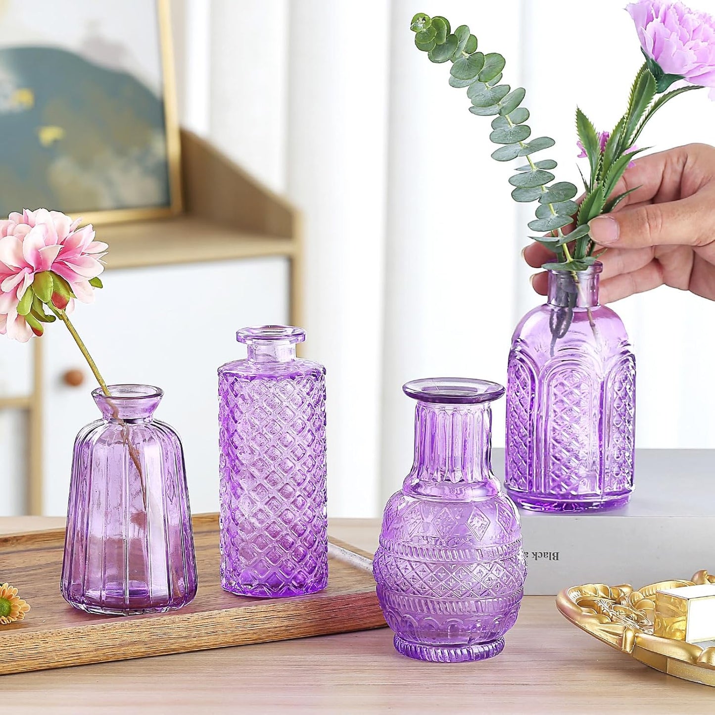 Bud Vases for Centerpieces Wedding,Flower Vases in Bulk for Rustic Home Decor,Small Vases for Wedding,Mother's Day,Graduation,Christmas,Birthday Party,Valentine's Day(Purple,15 Pcs)