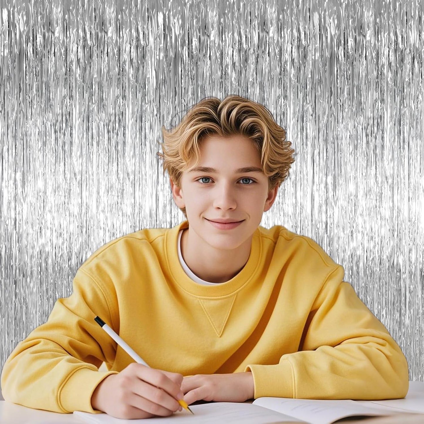 3 Pack 3.3 x 6.6 ft Silver Foil Fringe Backdrop Curtains, Tinsel Streamers Party Decorations, Fringe Backdrop for Birthday, Baby Shower, Gender Reveal, Graduation