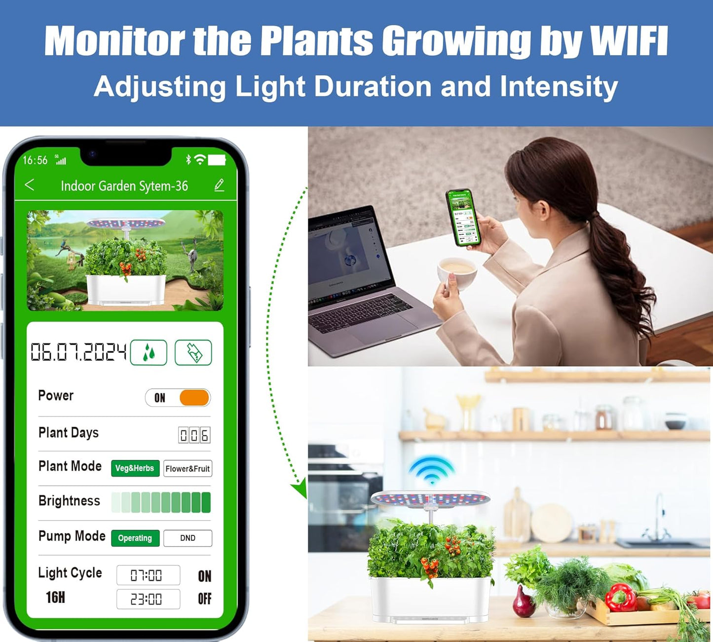 Hydroponics Growing System Kit APP Controlled, Indoor Herb Garden Hydroponic 15 Pods 36W Grow Light, Smart Indoor Garden, Height Adjustable to 30", Water Shortage Alarm, Quiet Pump, Auto Timer, White