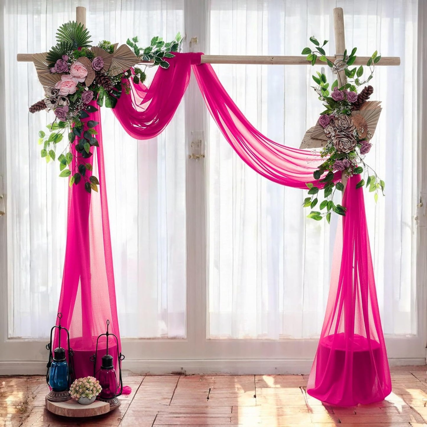 MDS Halloween Chiffon Draping Fabric - 2 Panel, 30" Wide x 50ft Long - Sheer Spooky Arbor & Canopy Drapery for Haunted House Backdrops, Party Ceilings, DIY Costumes & Themed Events - Hot Pink